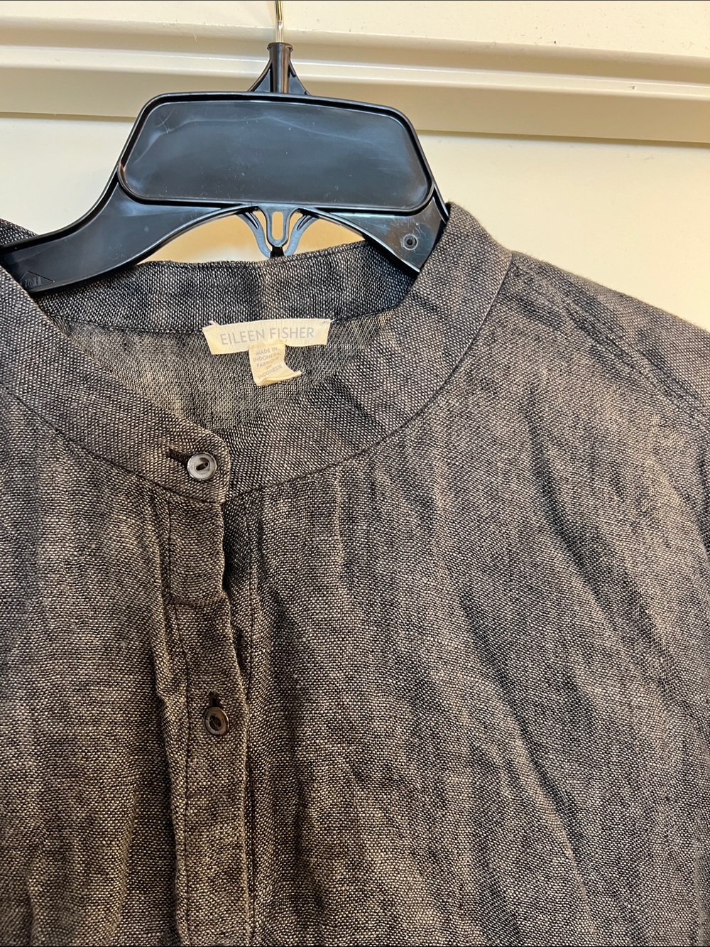 EILEEN FISHER Women's Charcoal Button-Down Linen Blend Shirt